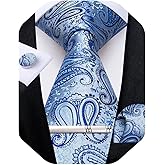 DiBanGu Silk Paisley Ties for Men Woven Necktie and Pocket Square Tie Clip Cufflinks Set Party Wedding Tie with Gift Box