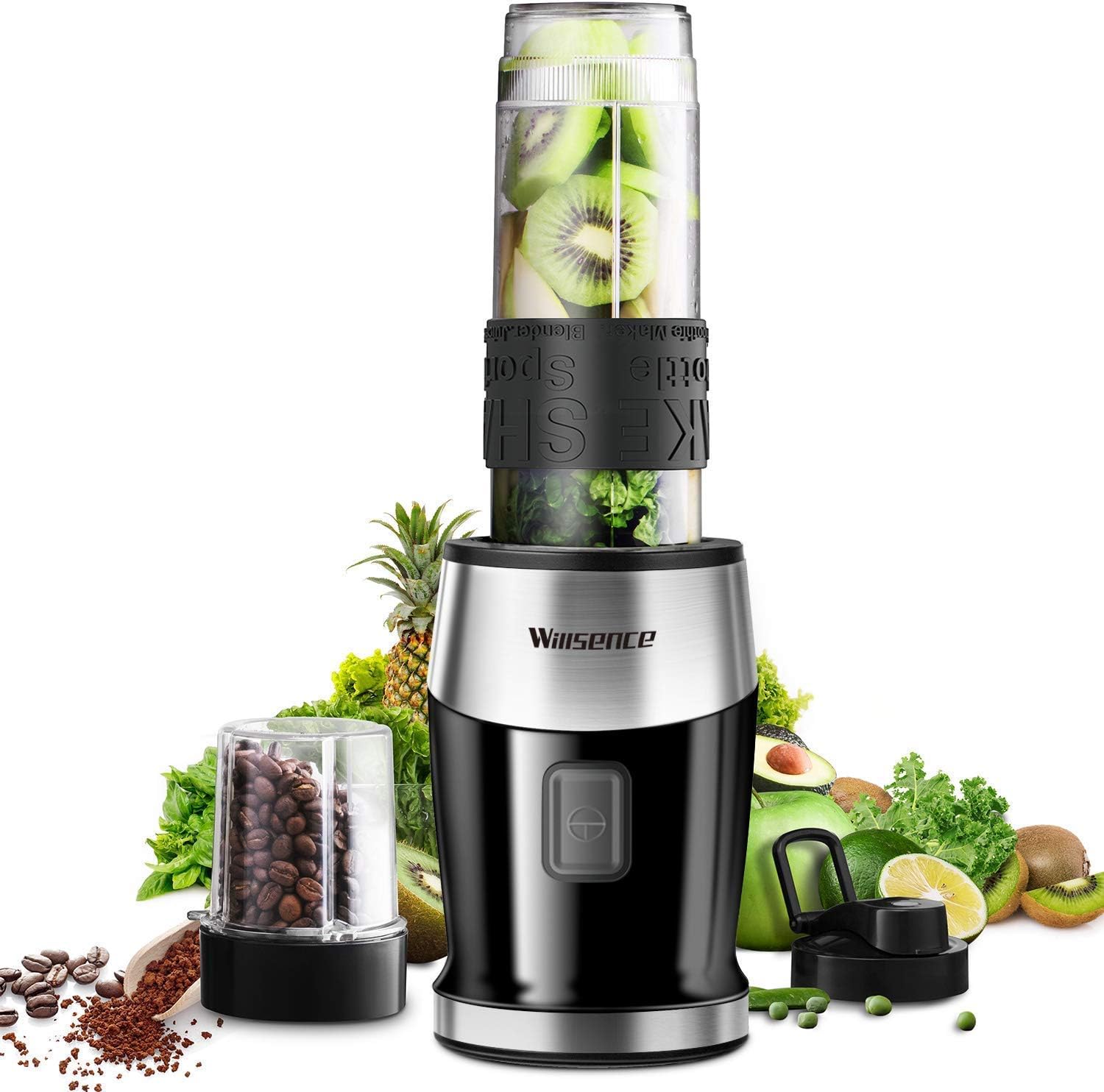 Blender Personal Blender 2-in-1 Smoothie Maker, Willsence 20 oz One Button Operation Mixer for Ice and Hard Ingredients Includes Stainless Steel Blades, Protective Sleeve, 24,000 RPM/Min, 300W