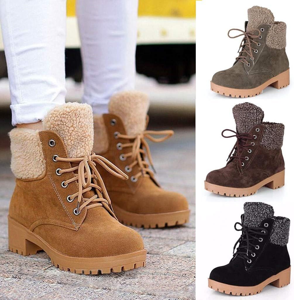 women cute warm short boots suede chunky mid heel round toe winter snow ankle booties