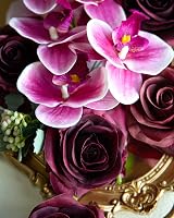 DuHouse 10Pcs Artificial Roses Burgundy Long Stem Silk Flower Set view 4