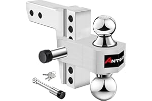 ANTbay Adjustable Trailer Hitch Towing Ball Mounts, Fits 2.5-Inch Receiver, 6" Drop/Rise Drop, Dual Ball (2" X 2-5/16"), 18,500 GTW with Trailer Locks, Sliver