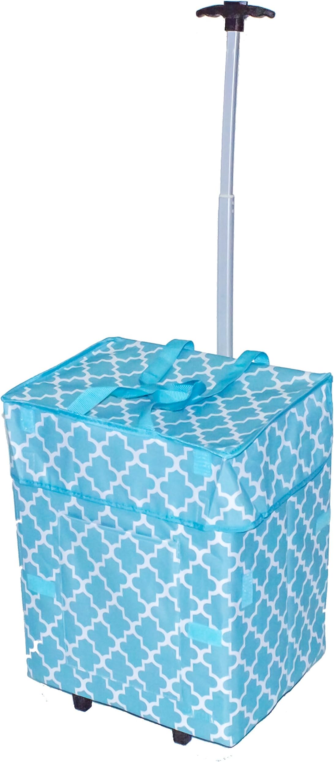 dbest products Bigger Smart Cart, Moroccan Tile Collapsible Rolling Utility Cart Basket Grocery Shopping Teacher Hobby Craft Art