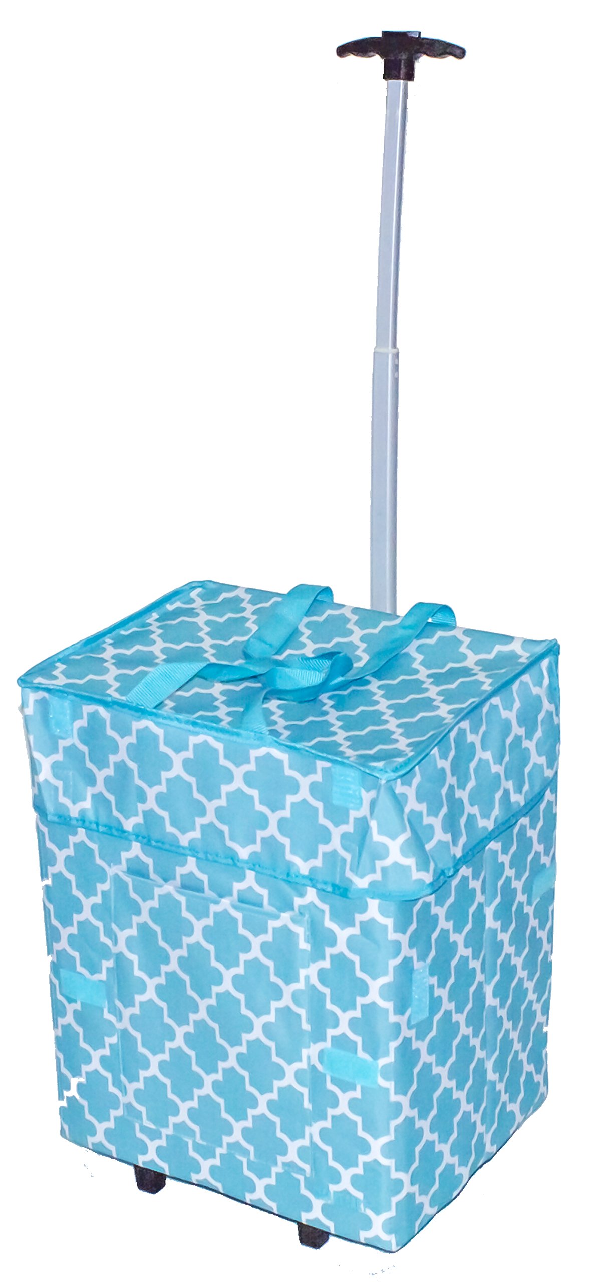 dbest products Bigger Smart Cart, Moroccan Tile Collapsible Rolling Utility Cart Basket Grocery Shopping Teacher Hobby Craft Art