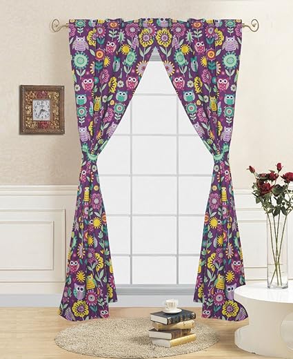 Amazon Com Goldenlinens Owl Curtain Printed Purple Flower Design