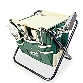 GardenHOME 7-Piece Gardening Tool Set – Stainless Steel Tools with Wooden Handles, Folding Stool, and Canvas Tote Bag, Green 
