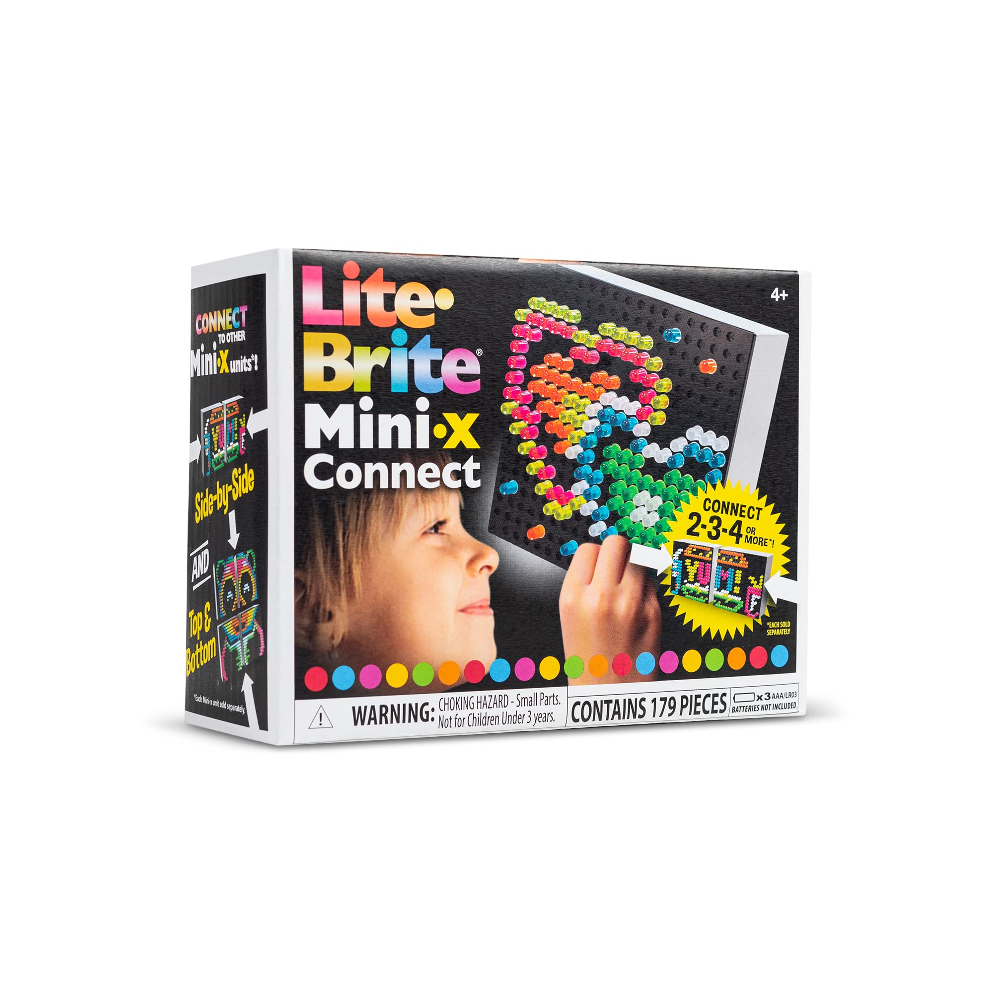 Lite Brite | Mini-X Connect | Light Up Draw Board Mini LED Drawing Board with Colours, Travel Toys Creative Play, Glow Art Neon Effect, Light Toys for Kids Ages 4+, White