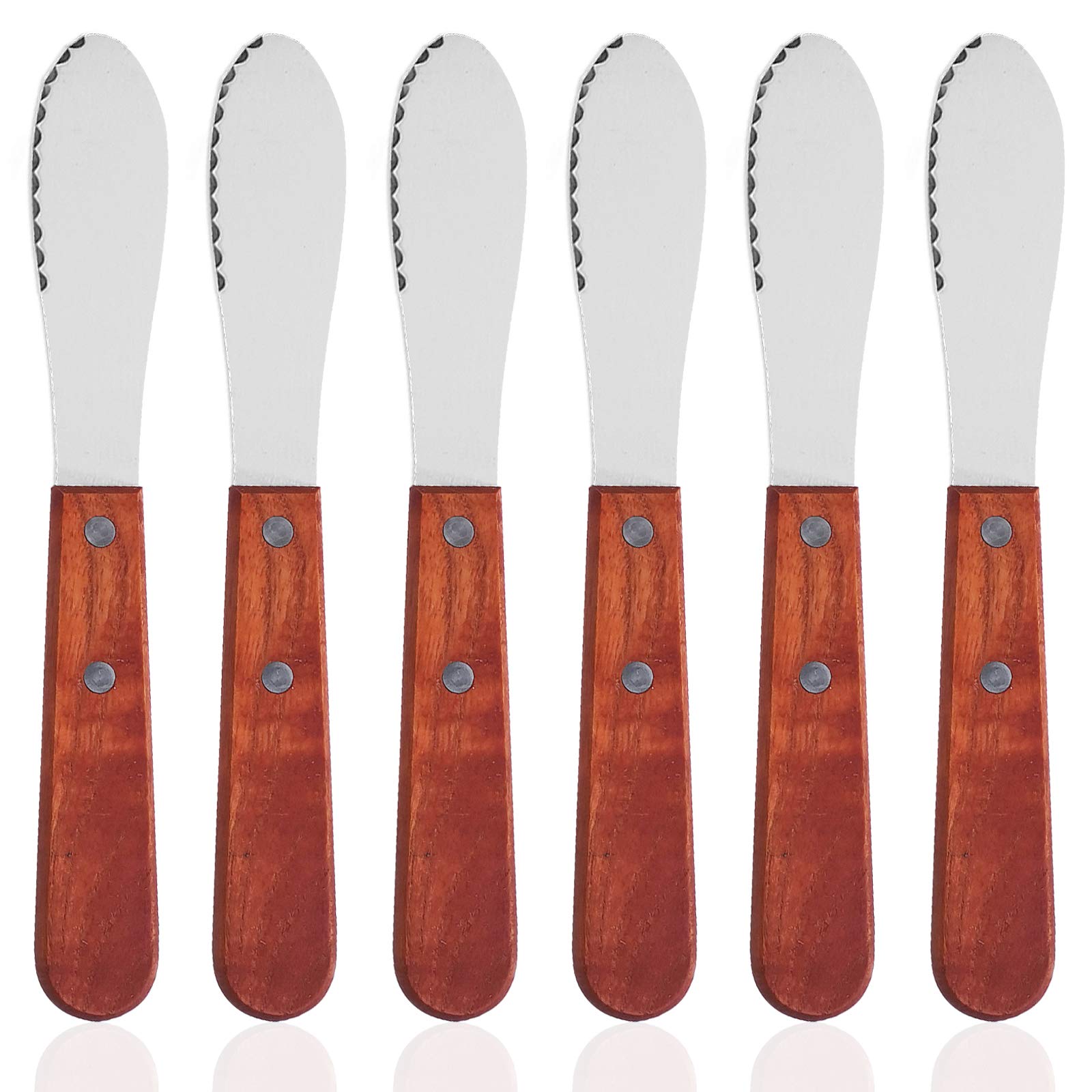 Photo 1 of DaKuan 8 Inch, 6 Pack Stainless Steel Straight Edge Wide Butter Spreader with Wood Handle, 8 Inch Sandwich Cream Cheese Condiment Knives