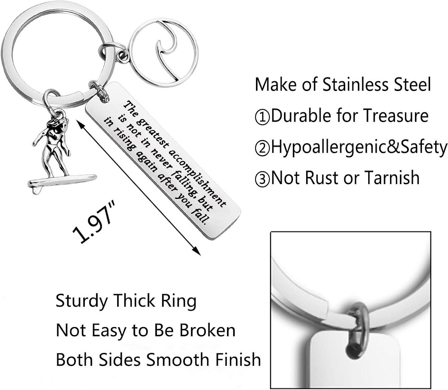 ENSIANTH Surfer Gifts Surfing Keychain Inspirational Surfing Lover Gift Ocean Waves Charm Sport Pendant Surfer Girl Gift for Best Friends (Surfer keychain) - Image 4