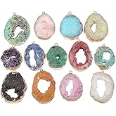 LHJ 5Pcs Natural Stone Pendants Mixed Druzy Agate Necklace Pendant Charms Golden Plated for Jewelry Making Necklace Bracelet