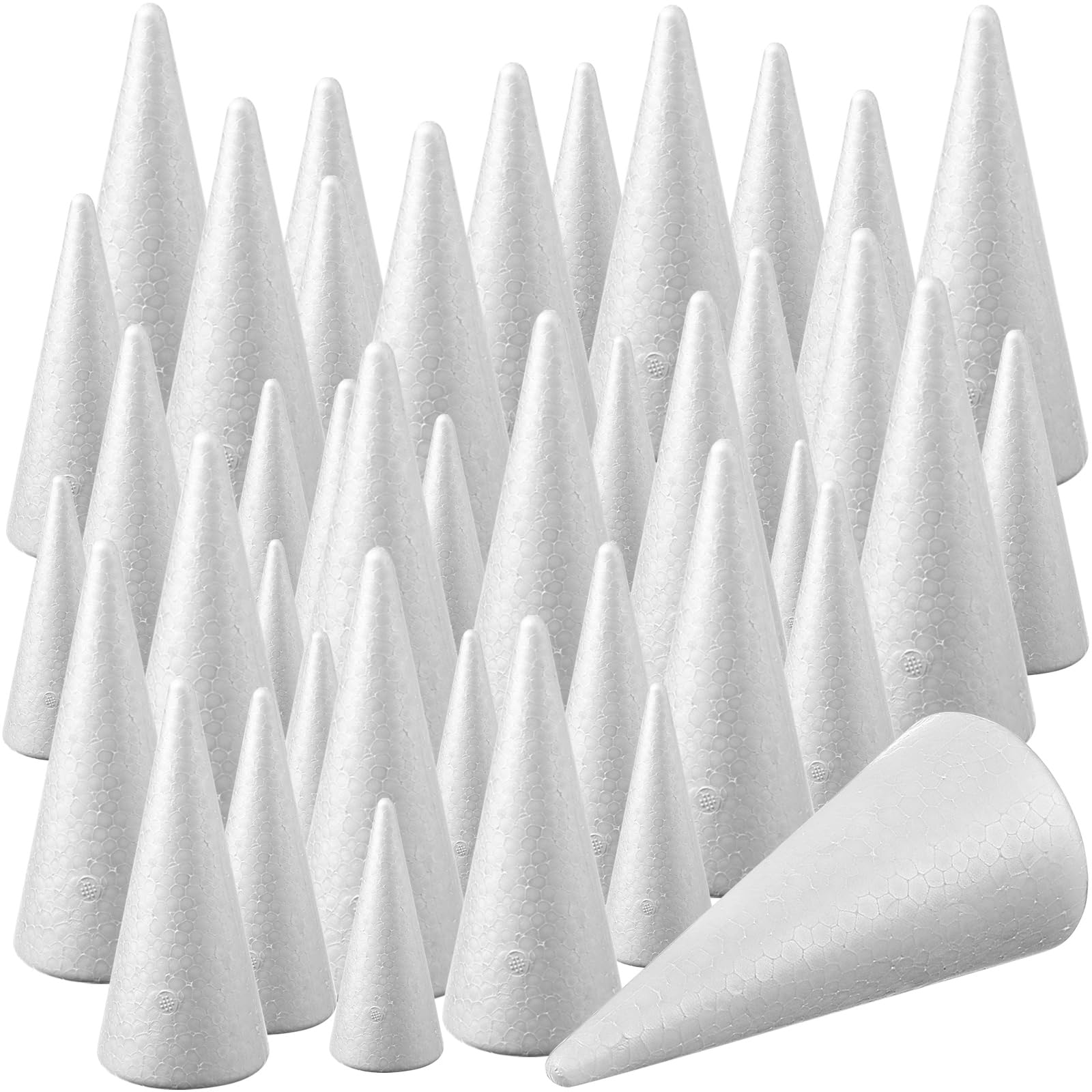 Photo 1 of Xuniea 70 Pcs White Foam Cones for Crafts 7 Sizes 2.2-11.8 Inch Polystyrene Cone Foam Christmas Tree Craft Assorted Sizes for Arts Easter Party Decorations Arrangements Table