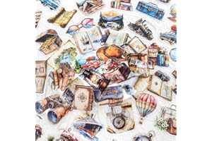 YOKSAS 50PCS Vintage Travel Adventure Clear Scrapbook Stickers – Retro Outdoor Expedition Aesthetic, Waterproof Decorative Antique Decals for Journaling, Luggage, Laptop, Art Ablum Supplies