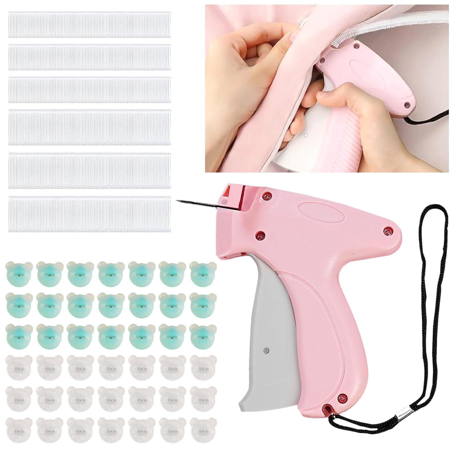 Youery Stitchy Quick Clothing Fixer, Quick Fixer for Clothes, Micro Stitching Gun with 200 Bear Buckles and 1100 Plastic Needles, Micro Tagging Stitch Tool for Clothes