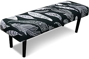 DREAHOTEXTIL Stretch Bench Covers, Bench Seat Covers, Bench Cushions Covers, Printed Bench Seat Protector, Washable Bench Slipcover, Rectangle Bench Covers for Dining Room, Living Room, Kitchen(Feather)
