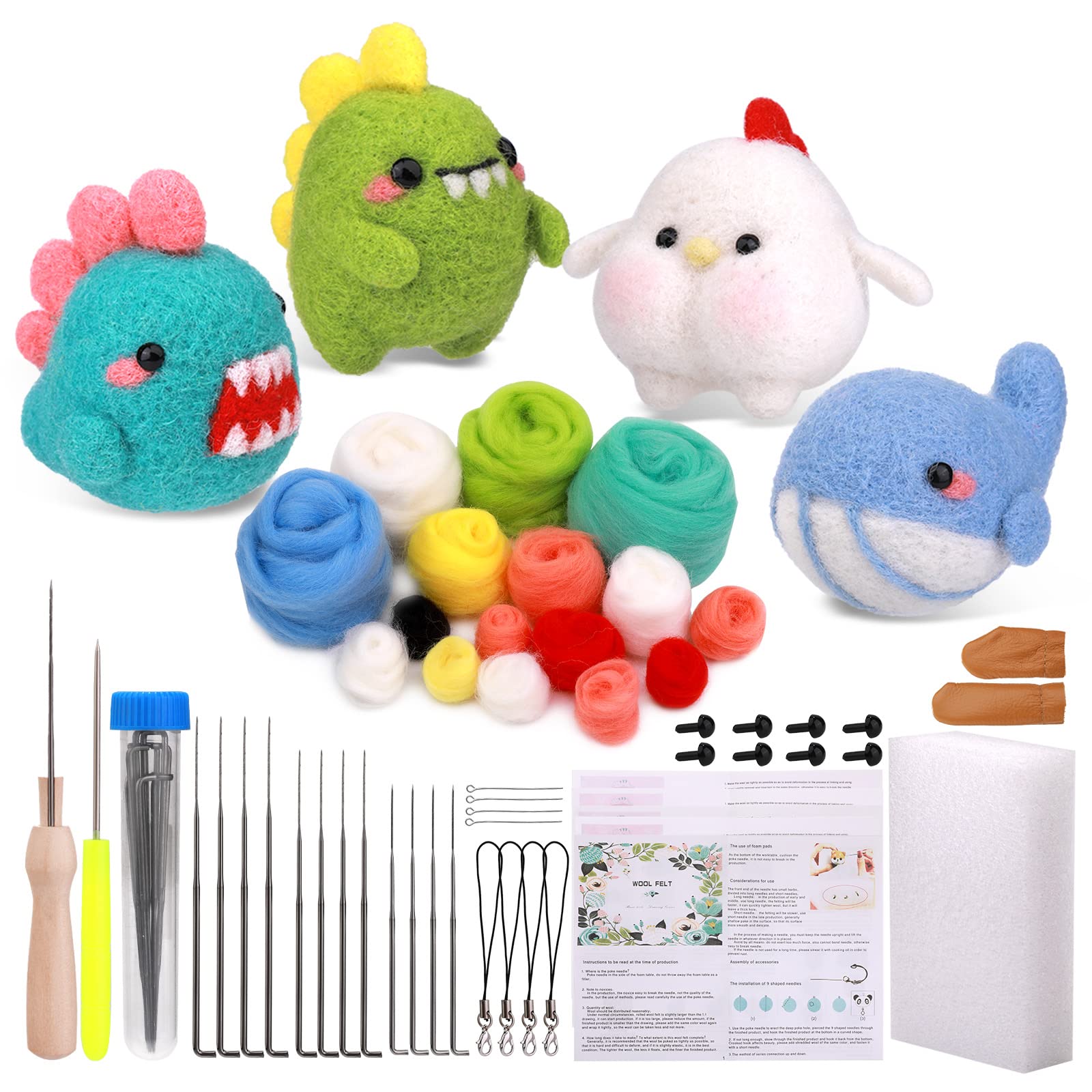 NAMOON Needle Felting Kit, Complete Wool Felt Kit for Adults with Felting Needles, Instructions, Felting Foam Mat, Needle Felting Set for DIY Craft Animal Home Decoration Birthday Gift