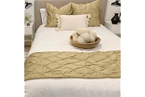 KBC linen Bed Runner 100% Cotton 800 Thread Count Pinch Pleated Bed Runner Solid, Easy Care Decorative Bed Scarf, 1 Piece Pinch Pleated Bed Runner, Queen Size (88"X20") Taupe