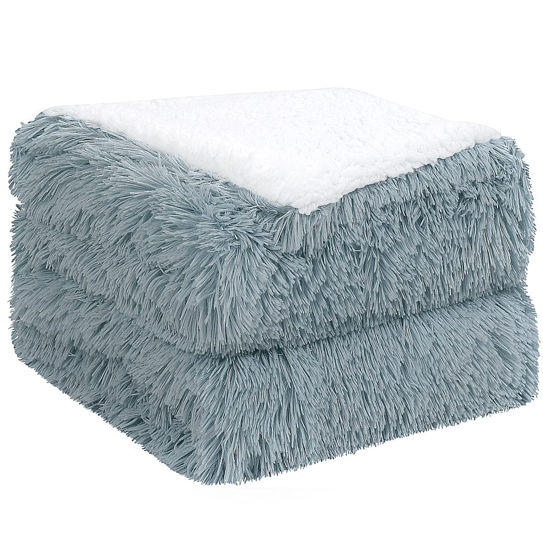 PiccoCasa Faux Fur Blanket Throw Size Cadet Grey Soft Warm Reversible Sherpa Blanket Luxury Shaggy Plush Fluffy Fleece Blankets for Sofa, Couch and Bed,50x60 Inch