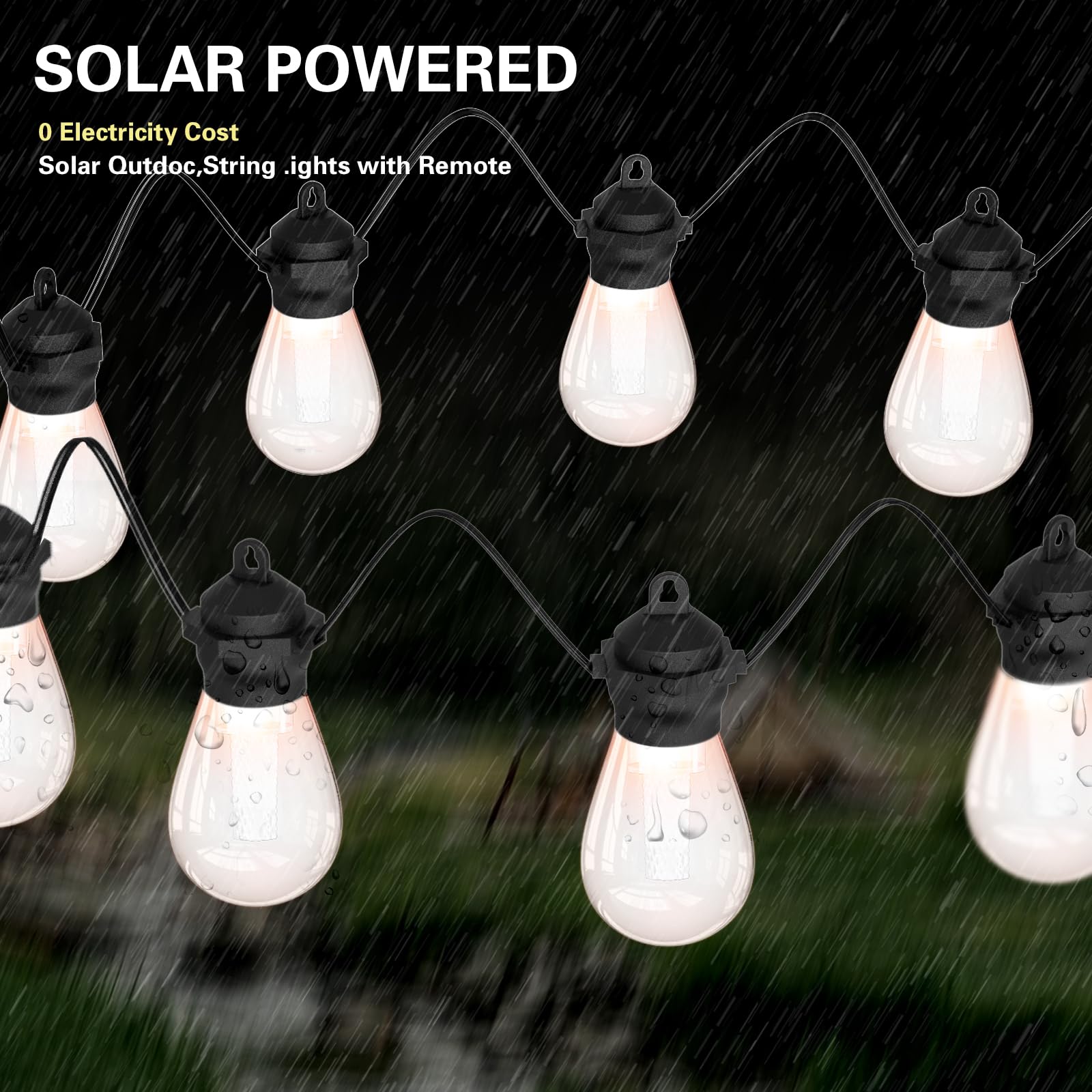 xitubal Solar LED Outdoor String Lights, 37Ft 15 LEDs Bulbs,IP65 Waterproof 8 Lighting Modes,Perfect for Patio, Garden, Halloween,Christmas Decorations