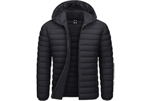 CRYSULLY Men's Puffer Jacket with Hood Lightweight Warm Winter Coats Water-Resistant Windproof Packable Bubble Jackets