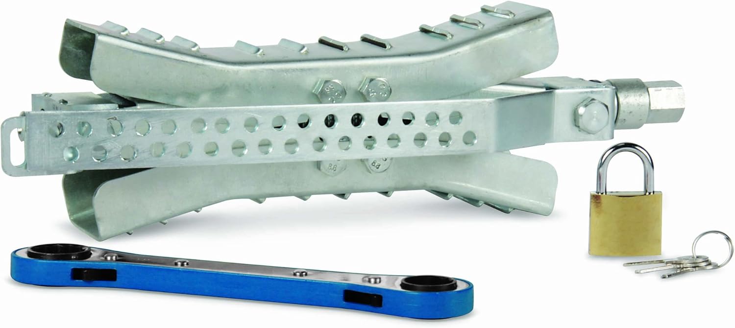 EAZ LIFT Heavy Duty Wheel Stop with Ratchet Wrench- Stabilizes Your Truck by Securing Tandem Tires to Prevent Movement Spaced 3-10" Apart- Large (44662): Automotive
