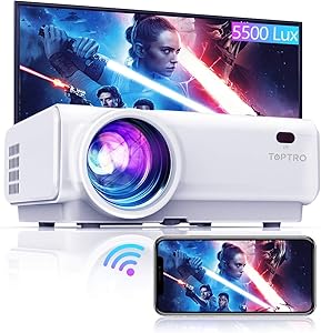 TOPTRO WiFi Projector,5500L Bluetooth Projector,Support 1080P Home Video Projector,200