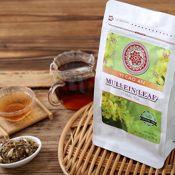 MULLEIN LEAF TEAS BAGS – SOOTHING FOR COUGH RELIEF & RESPIRATORY SUPPORT YI CAO AN HERBAL TEA, CAFFEINE-FREE 20 TEABAGS (2.12OZ/60G)