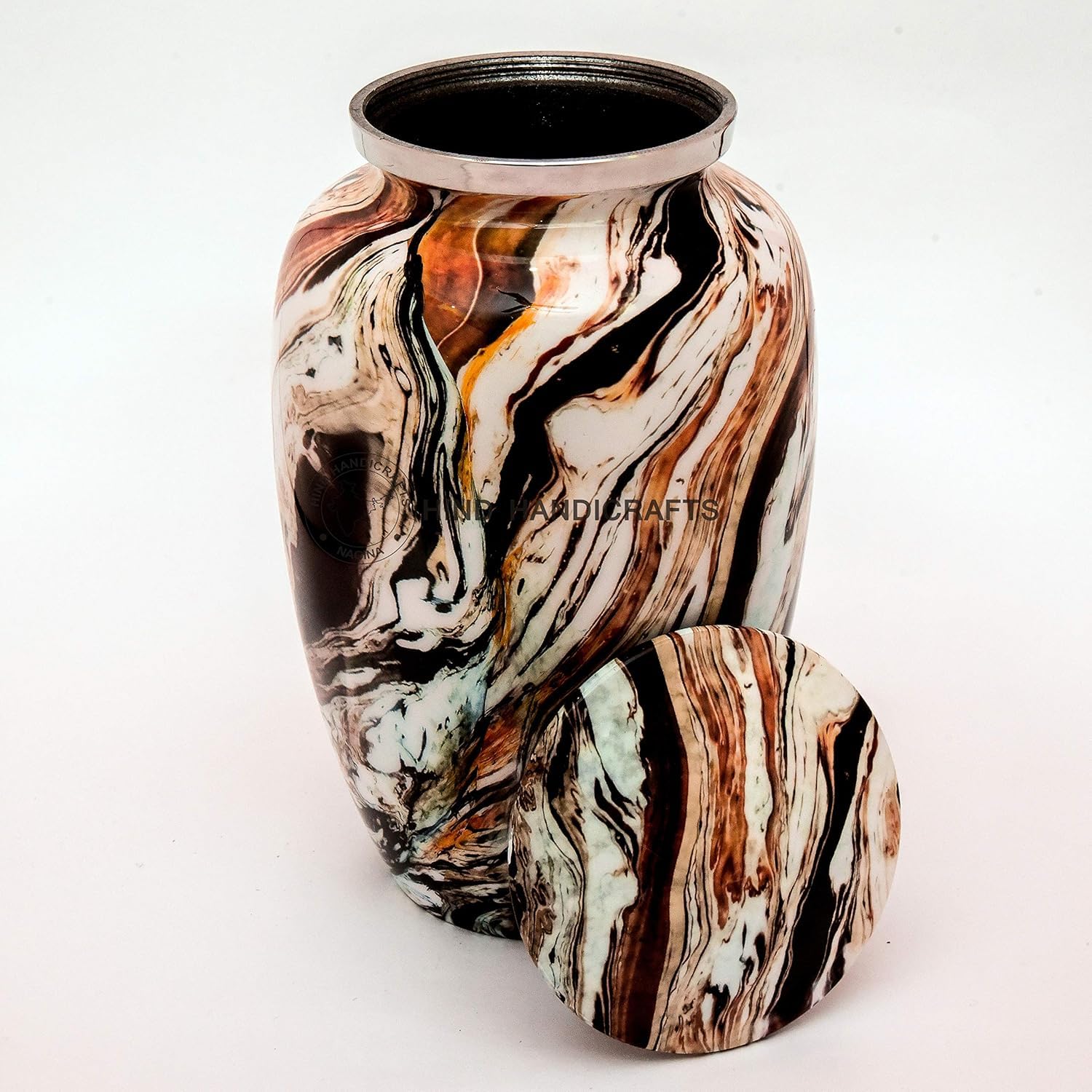Handcrafted Aluminium Adult Cremation Urn for Human Ashes – Marble Finish Funeral Memorial Urn with Secure Lid & Velvet Bag (Ocean Finish 1, 6.5" x 6.5" x 10.5")