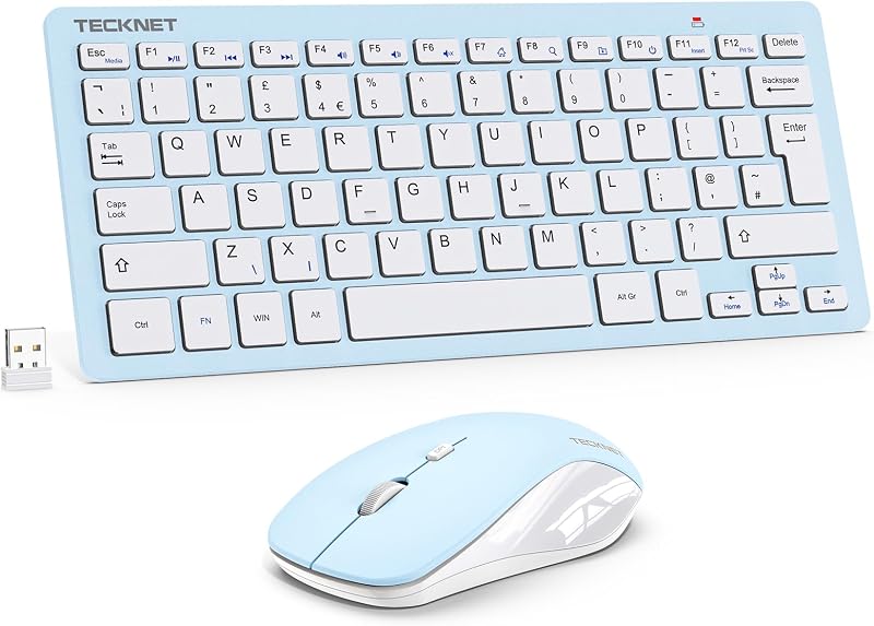 TECKNET Mini Wireless Keyboard and Mouse Set 2.4G USB Nano Receiver 12