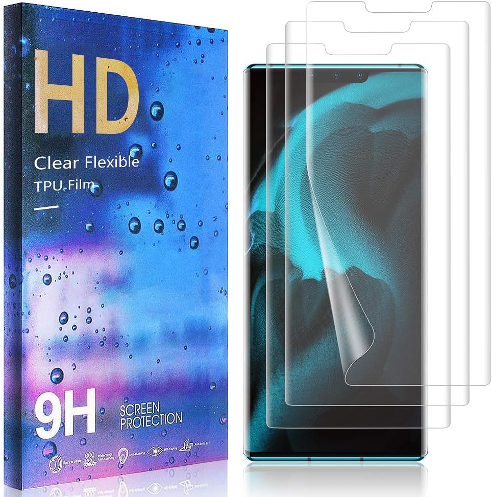 Masstimo [3 Pack for Huawei Mate 30 Pro Screen Protector In-screen Fingerprint Recognition [Premium Quality] Anti-Bubble TPU 3D Edge to Edge [Full Coverage] Soft Screen Protector