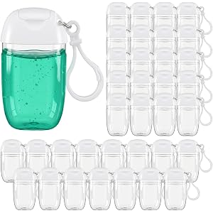 Gyctgav 32 Pcs Refillable Cosmetic Bottles, 30ml Empty Containers Mini Hand Dispensers with Flip Cap, Clear PET Plastic Trave