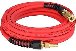 Keepro Hybrid Air Hose, Flexible 1/4 Inch ID By 25 Feet Long Air Compressor Hose with Repairable Solid Brass 1/4" Industrial Quick Coupler and Plug, 300 PSI Maximum Pressure, Red