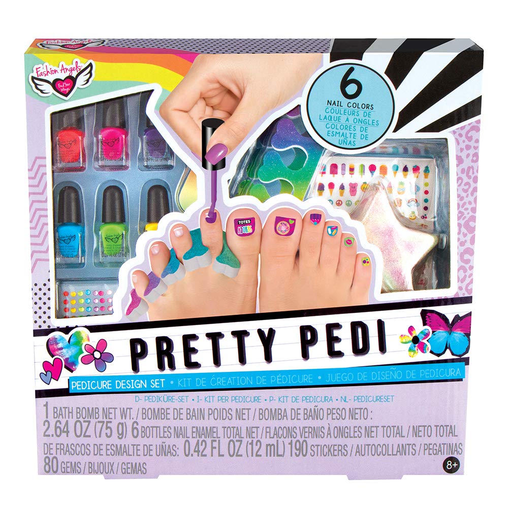 Fashion Angels Pretty Pedi Pedicure Kit for Girls - Kids Nail Spa Set with Nail Polish, Nail Stickers, Toe Separators, Nail File, and Bath Bombs, Nail Kit for Kids Ages 8 and Up