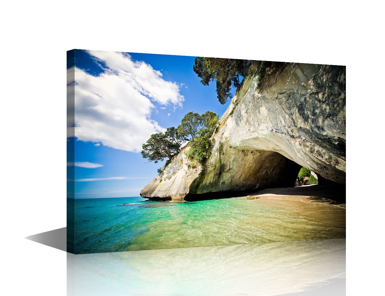 Canvas Wall Art Cathedral Cove Coromandel Peninsula in New Zealand Scenery Painting Prints Stretched and Framed Ready to Hang for Home Decorations Office Wall Decor 16x24inch — image 1
