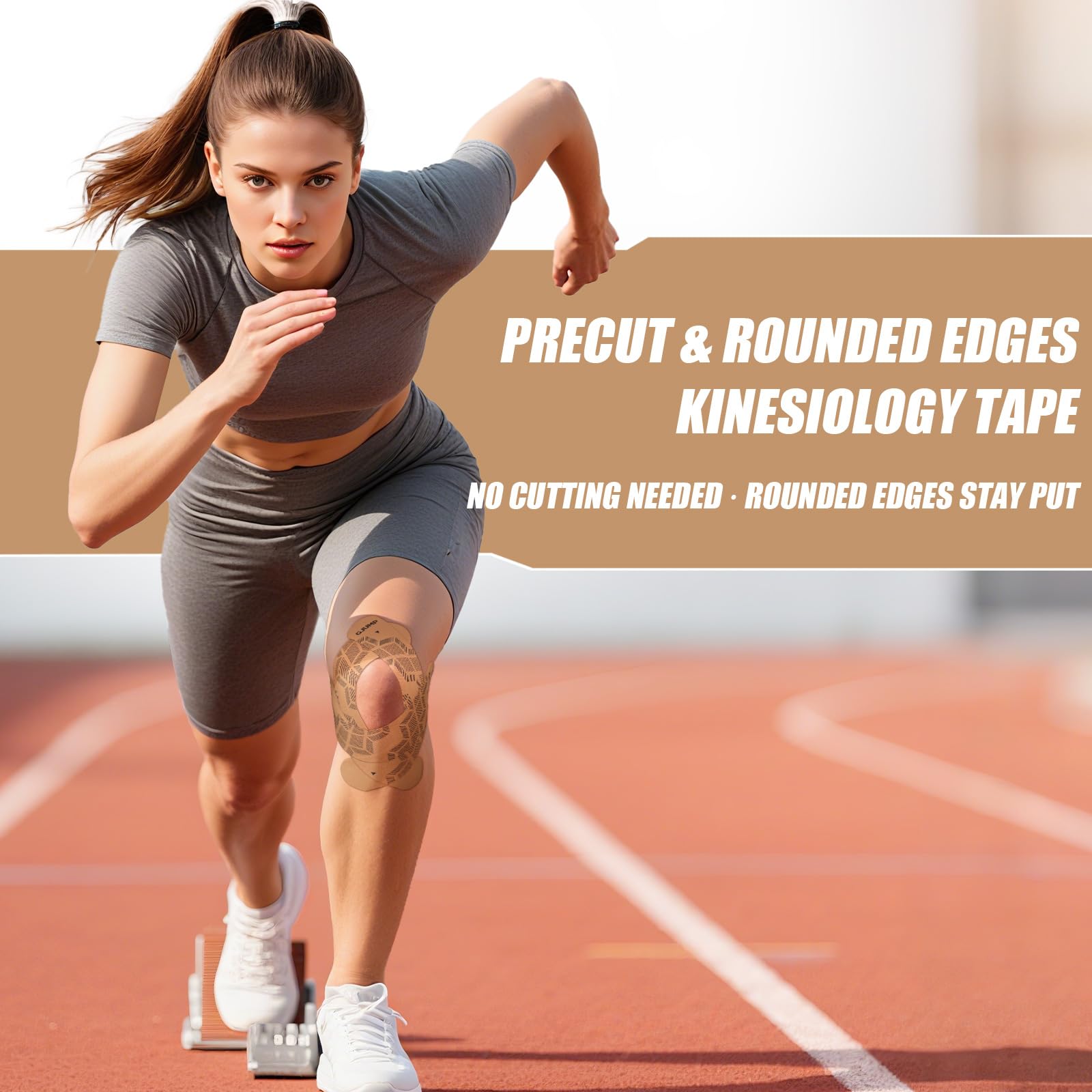 Kinesiology Tape, 40 Count Precut Strips 2 Rolls, Original Cotton Elastic Athletic Tape for Muscle Strain Relief & Joint Support, Waterproof & Breathable Sports Tape for Support and Recovery