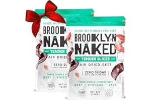 Brooklyn Biltong Carnivore Snack, Air Dried Grass Fed Beef, South African Beef Jerky (8 oz, Pack of 2) - AIP Approved, Paleo, Keto, Gluten Free, Only Salt, Water, and Vinegar, Made in USA