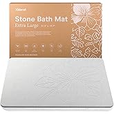 XMarrat Extra Large Stone Bath Mat Large, 31.5'' x 19.7'' Diatomaceous Earth Non-Slip Stone Shower Mat, Super Absorbent Diatomite Stone Mats for Bathroom, Quick Drying, Easy to Clean (Light Gray)
