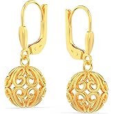 LeCalla 925 Sterling Silver Heart Dangle Drop Earrings for Women Jewelry Lightweight Leverback Filigree Ball Drop Dangle Earrings for Women