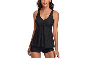 Omichic Modest Tankini Swimsuits for Women Two Piece Bathing Suits Floral Print Tank Top with Boyshorts