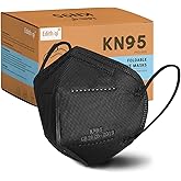 Edith qi KN95 Face Masks 50 PCS, Individually Wrapped, 5 Ply Black Disposable KN95 Masks for Adults Filter Efficiency 95%, Pr