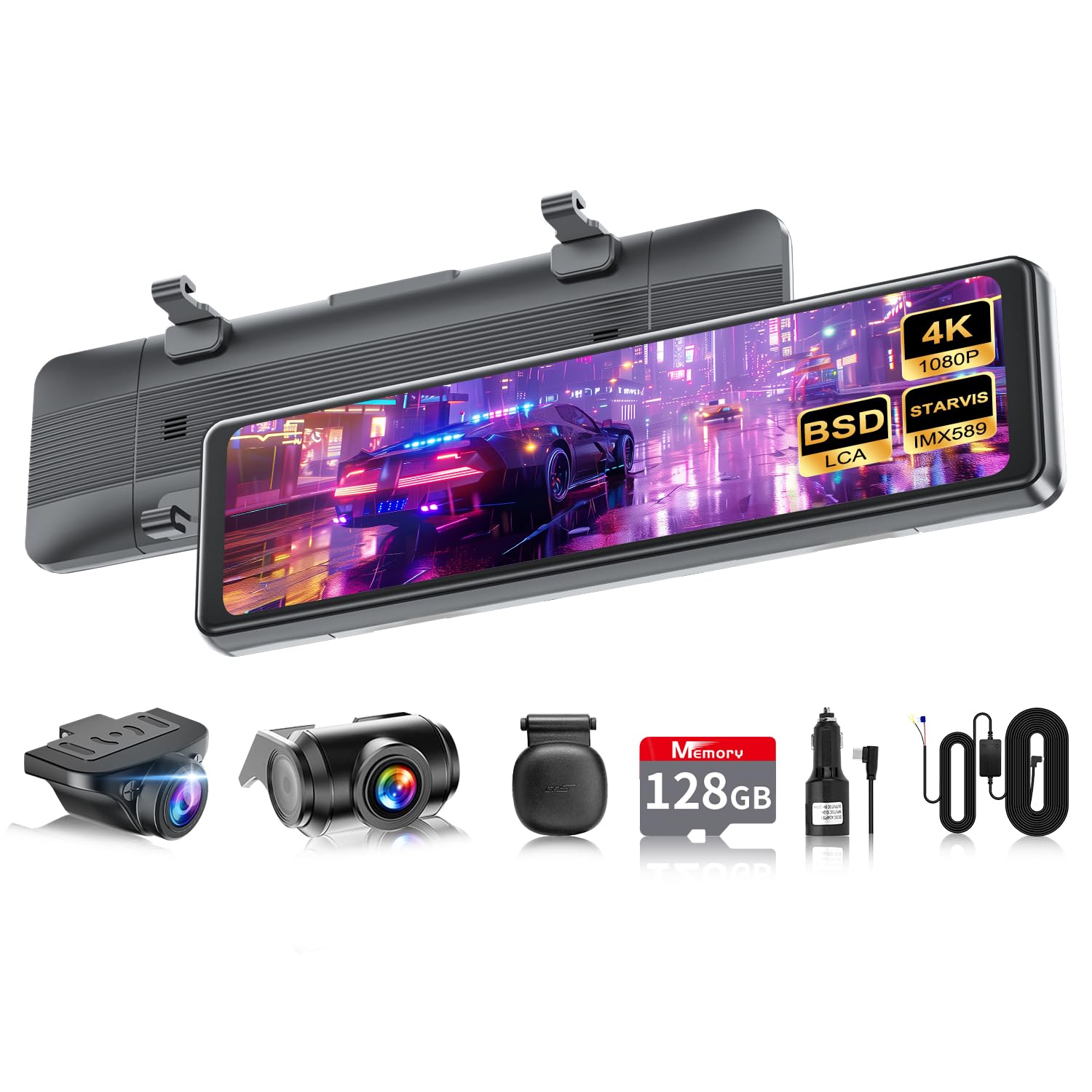 【再進化分離式・128GBカード付属・4K・BSD運転補助・降圧ケーブル付属 】 ドライブレコーダー ミラー型 分離【フロント 4k+リア 2.5Kへ進化】 IMX415センサー 800万画素 音声制御 WDR機能 駐車監視 GPS 電波干渉対策 暗視機能 録画再生 リアカメラ 防水 目眩防止ガラス デジタルインナー タッチパネル ドラレコ 温度対策 日本語取説付商品画像