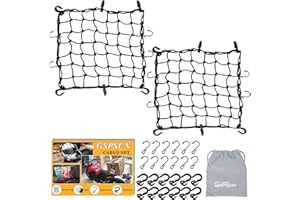 GSPSCN 2pack 16"x16" Cargo net Motorcycle, Latex Heavy Duty Bungee Cord Net Stretches to 47"x47", Thicken Luggage Netting with 2"x2" Mesh&24 Hooks for Motorcycle, Bike, ATV, Roof, Trailer