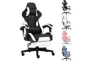 Opiesit Gaming Chair, Computer Gaming Chairs with Footrest, Linkage Armrests and Lumbar Support, High Back Ergonomic Office Chair for Adults, Big and Tall Desk Chair(Blackwhite)