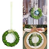 BOXWOOD VALLEY Boxwood Wreath Preserved Round Boxwood Wreath, Door Wall Hanging Window Wedding Party Decoration Farmhouse Decor (Mini 8 inch (2 Packs)
