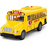 ArtCreativity Yellow School Bus Toys for Toddlers 3-5, Lights and Sounds | Friction powered push n go buses, front and back doors open, working stop sign, birthday gift for kids ages 4-8 boys girls
