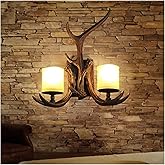 MECOLA Rustic Deer Horn Antler Wall Sconce 2 Wall Mount Light Fixtures Resin Antler Decor Lighting Farmhouse Living Room Bar 