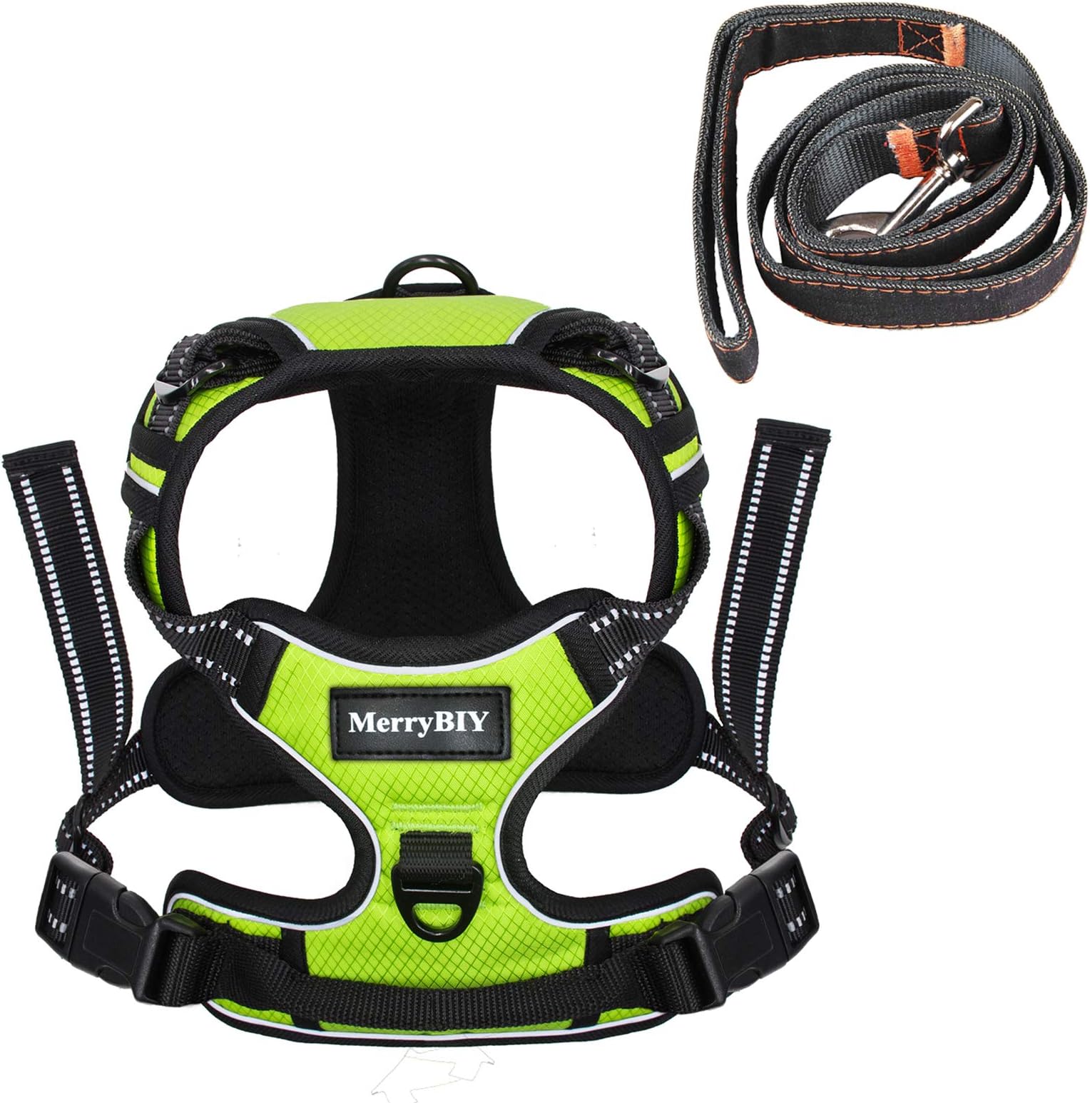 Dog Harness, MerryBIY No Pull Dog Harness Reflective Adjustable Vest with Handle& Front and Back Lead Attachments Padded Puppy Pet Outdoor Chest Harness for Small Medium Large Dogs Training Walking
