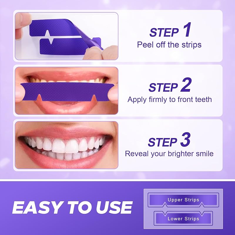 Tiras Blanqueadoras Dientes Moradas - 28 Tiras | Kit Blanqueador Dental Profesional con Tecnología Púrpura Correctora de Color | Blanqueamiento Dental Seguro para el Esmalte y Resultados Rápidos — foto 5 de 8