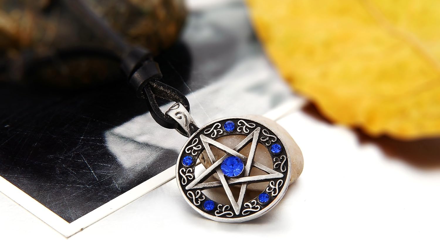 JewelryWe Gifts for Mum Womens Pentacle of Life Pentagram Wiccan Pagan Gothic Pendant Necklace with Blue Rhinestones (with Gift Bag) - Image 4