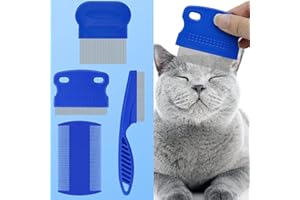 FUYIHGL 4-in-1 Pet Comb Set: Flea Lice Comb for Cats & Dogs, 4 Styles, All Hair Types, Blue