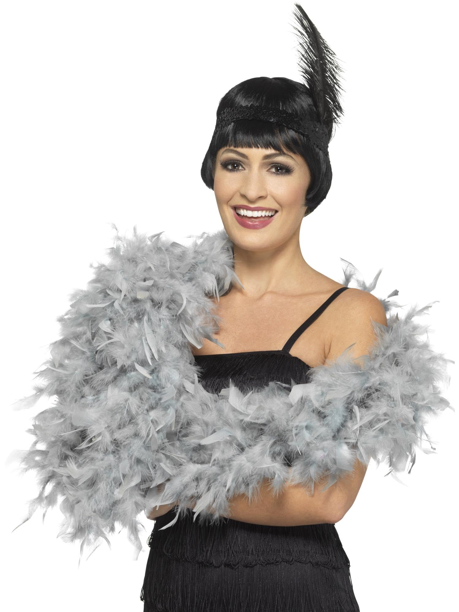 Smiffys Deluxe Boa, Silver 180cm, 80g, 1920's Razzle Fancy Dress, Adult Dress Up Accessories Halloween