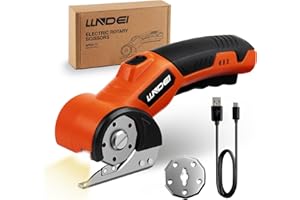LLNDEI Cardboard Cutter, Rechargeable Cordless Electric Scissors, 4V Upgrade Motor Electric Box Cutter with 2 Blades, Safety Lock and LED Light, Powerful Cutting for Cardboard Box, Plastic, Leather